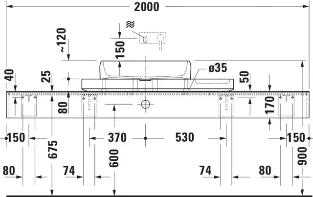 Duravit Aufsatzwaschtisch inkl. Natursteinkonsole „Qatego“ 100 × 41 × 90 cm in Weiß Hochglanz