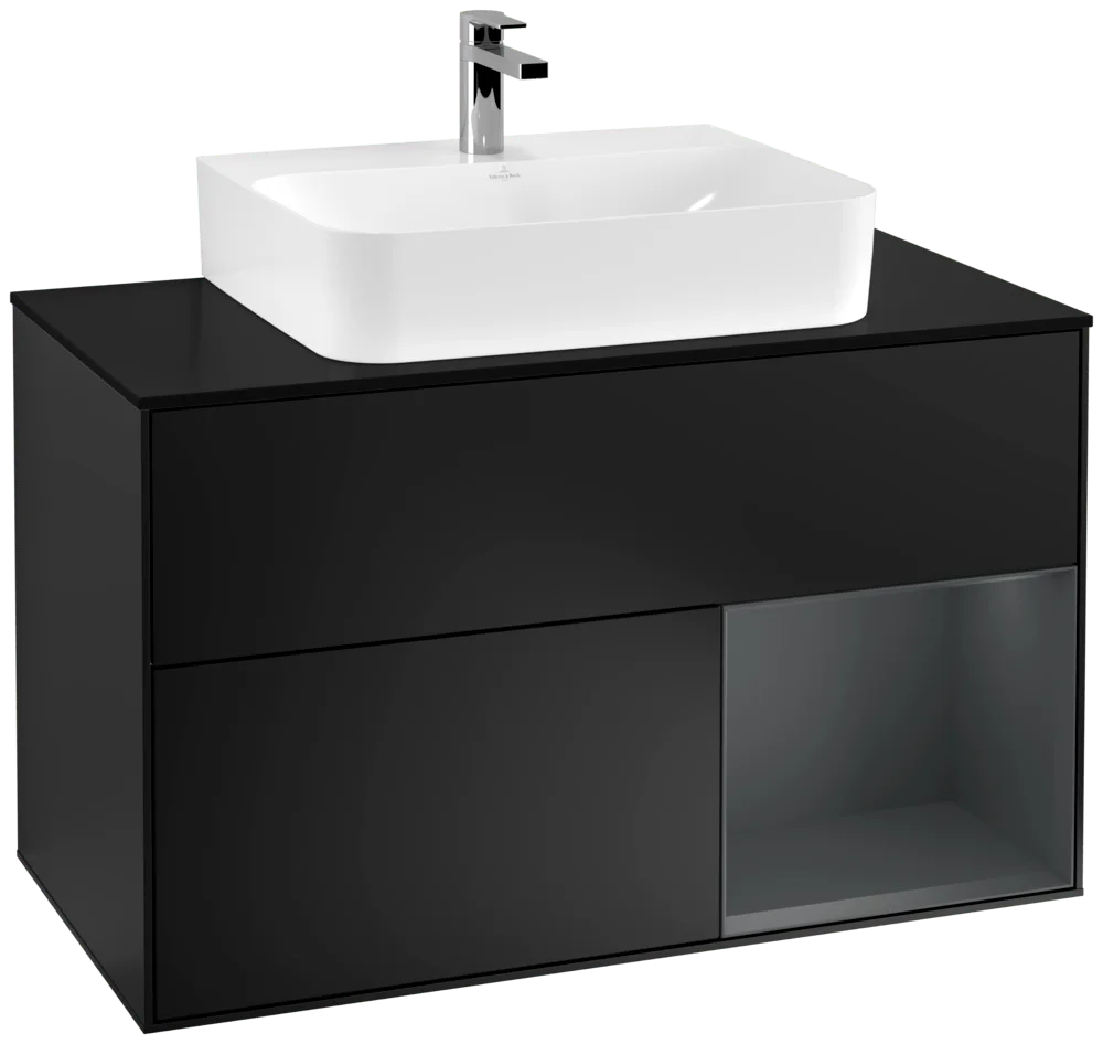 Villeroy & Boch Waschbeckenunterschrank Finion F12, 1000x603x501 mm, Black Matt Lacquer / Midnight Blue Matt Lacquer, mit Beleuchtung und Push-to-open Funktion