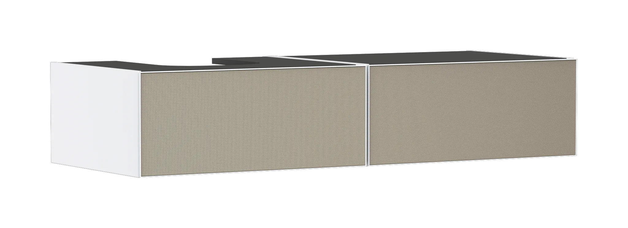 Xevolos E Waschtischunterschrank Mattweiß 1370/550 mit 2 Schubkästen für Konsole mit Ausschnitt links, Oberfläche Front: Weiß Metallic Xevolos E Waschtischunterschrank Mattweiß 1370/550 mit 2 Schubkästen für Konsole mit Ausschnitt links, Oberfläche Front: Weiß Metallic