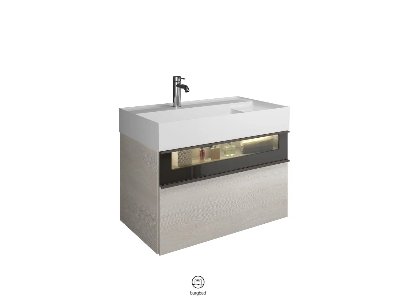 burgbad Yumo Mi-Waschtisch inkl. WTU (SFMX082), Mineralguss, 470x815x610, PG1