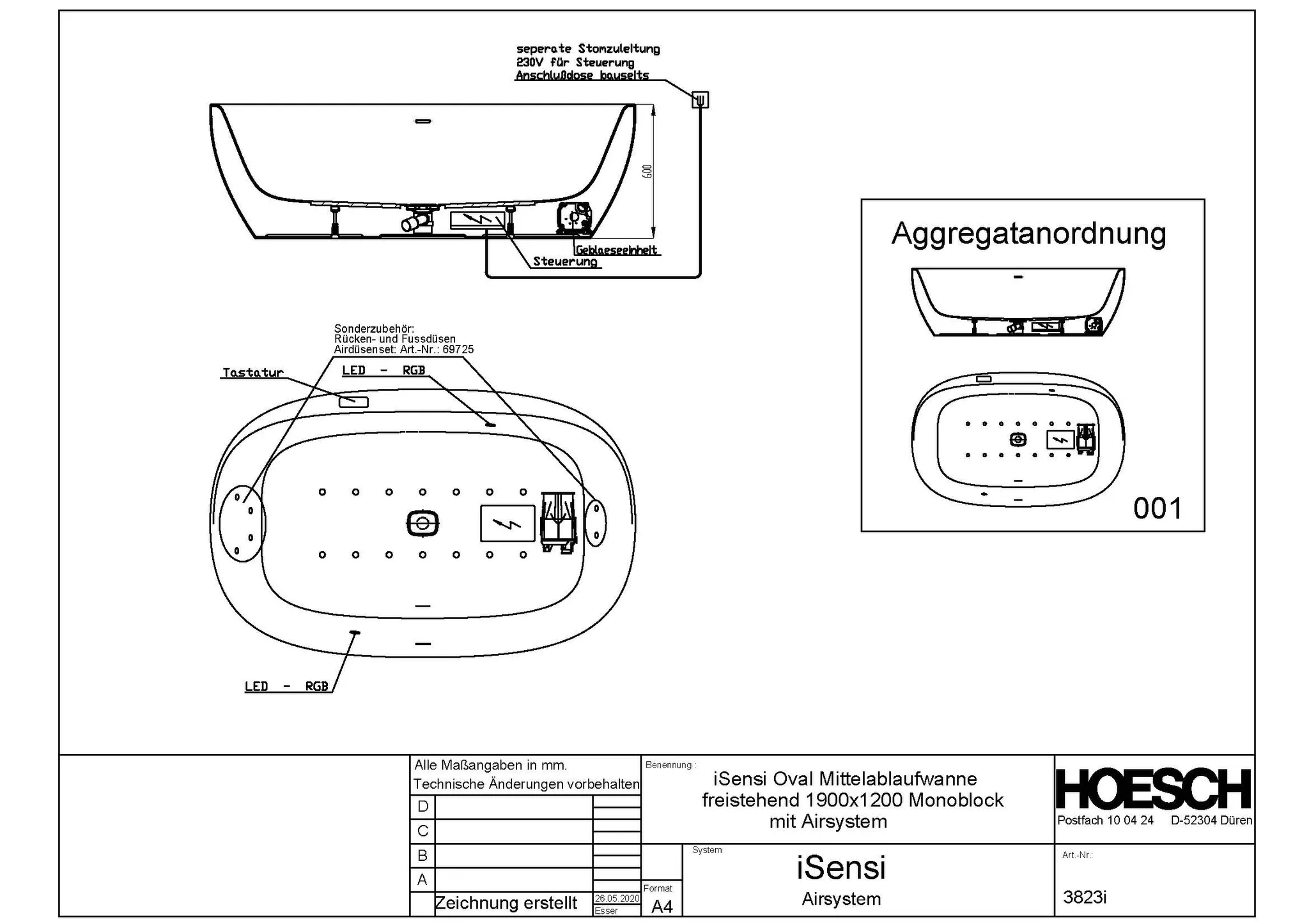 Hoesch Whirlwanne „iSensi“ Monolith mit Airsystem „iSensi“ freistehend oval 190 × 120 cm in Weiß-Schwarz Hoesch Whirlwanne „iSensi“ Monolith mit Airsystem „iSensi“ freistehend oval 190 × 120 cm in Weiß-Schwarz