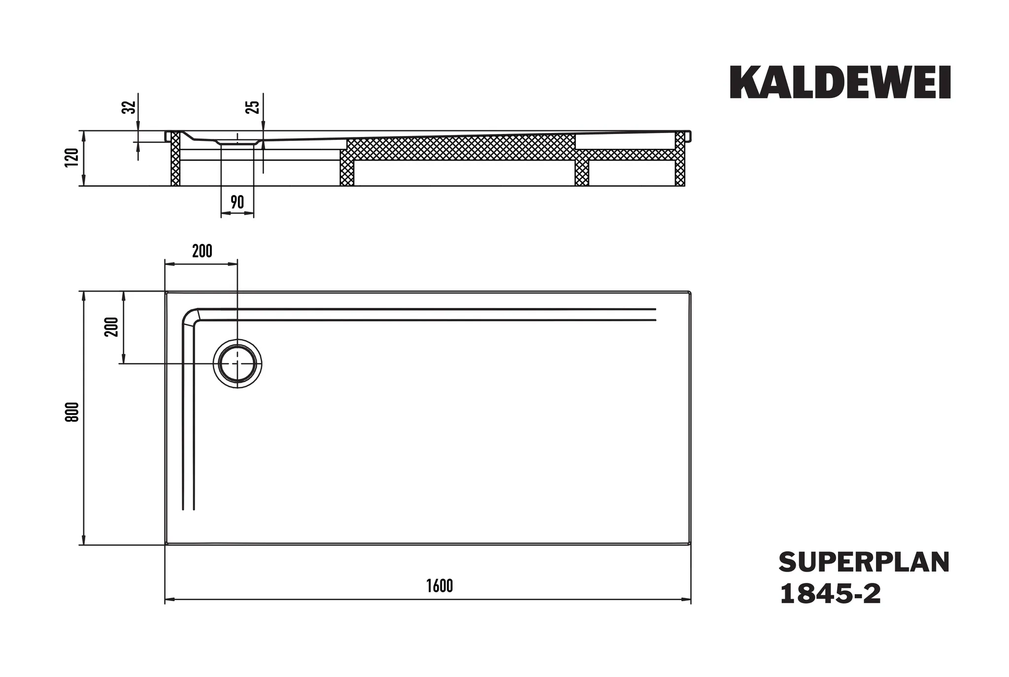 Kaldewei Duschwanne „Superplan“ 80 × 160 cm mit Antislip Secure Plus, in cool grey 70
