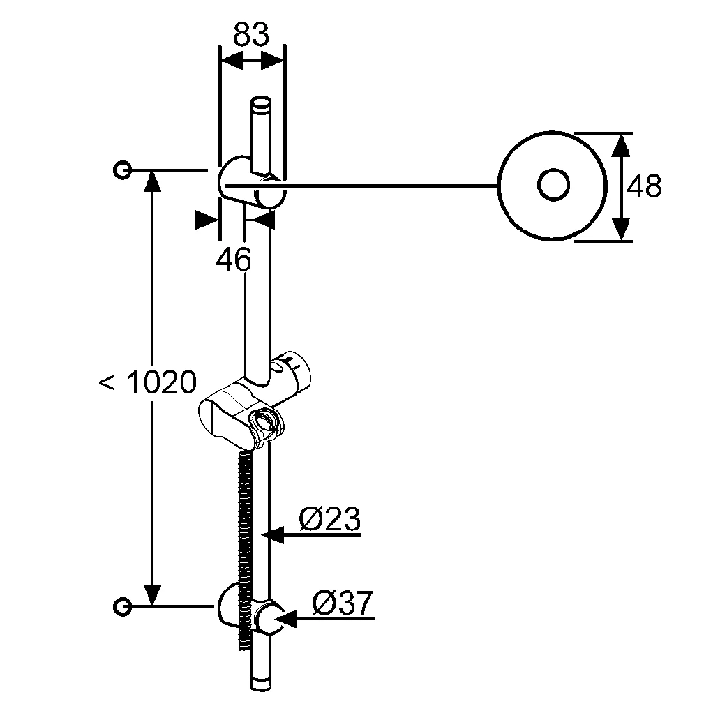 A-QA v Wandstange L 1100mm mit Schlauch chrom