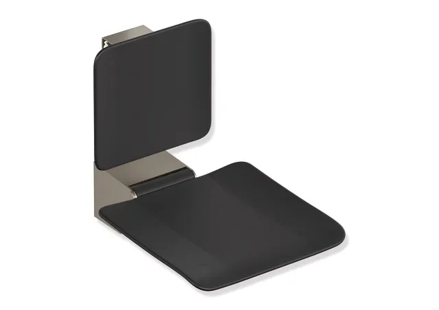 Klappsitz des Systems 900, Wandkonsole aus Edelstahl, PVD, Sitzfläche und Rückenlehne aus strukturiertem Kunststoff, schwarz, Sitzfläche 450 mm breit, 450 mm tief, in Farbe CK (messing glänzend) Klappsitz des Systems 900, Wandkonsole aus Edelstahl, PVD, Sitzfläche und Rückenlehne aus strukturiertem Kunststoff, schwarz, Sitzfläche 450 mm breit, 450 mm tief, in Farbe CK (messing glänzend)