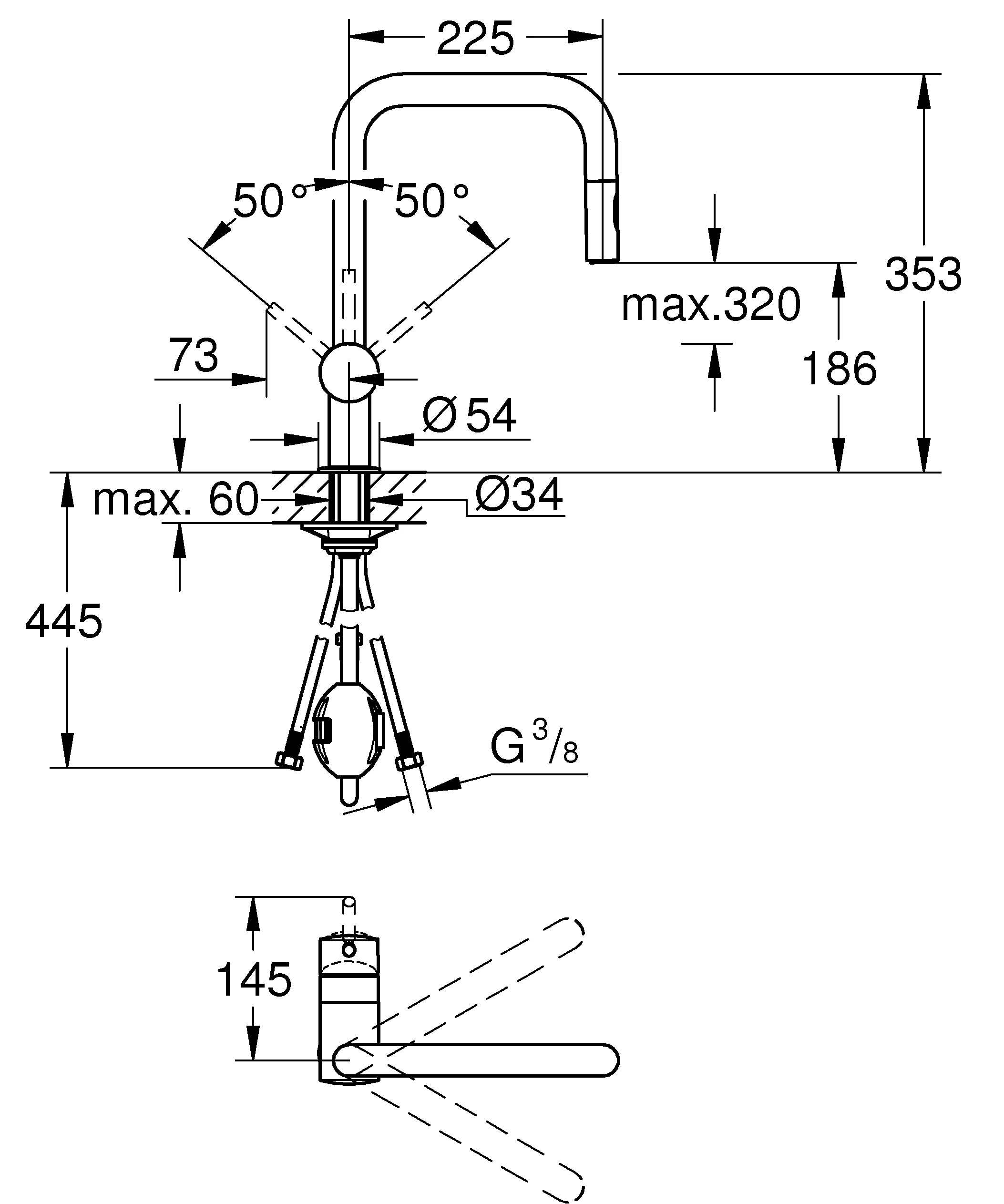 Einhand-Spültischbatterie Minta 32322_2, U-Auslauf, Einlochmontage, herausziehbare Dual Spülbrause, eigensicher, chrom