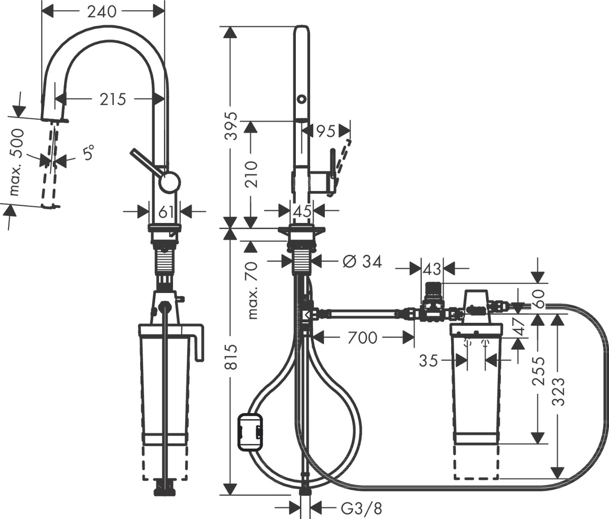 Aqittura M91 FilterSystem 210, Ausziehauslauf, 1jet, Starter Set Chrom