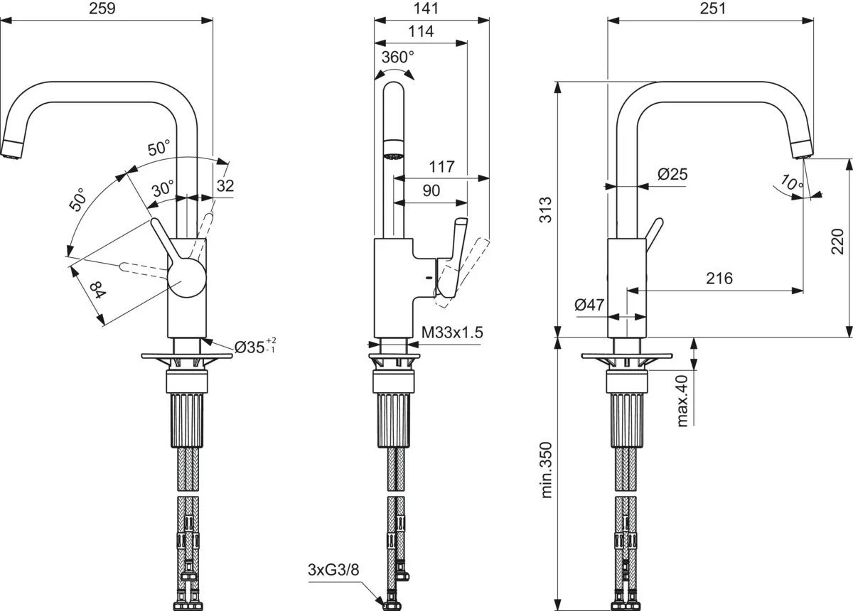 Ideal Standard Einhand-Küchenarmatur „Ceralife“ Ausladung 216 mm Ideal Standard Einhand-Küchenarmatur „Ceralife“ Ausladung 216 mm