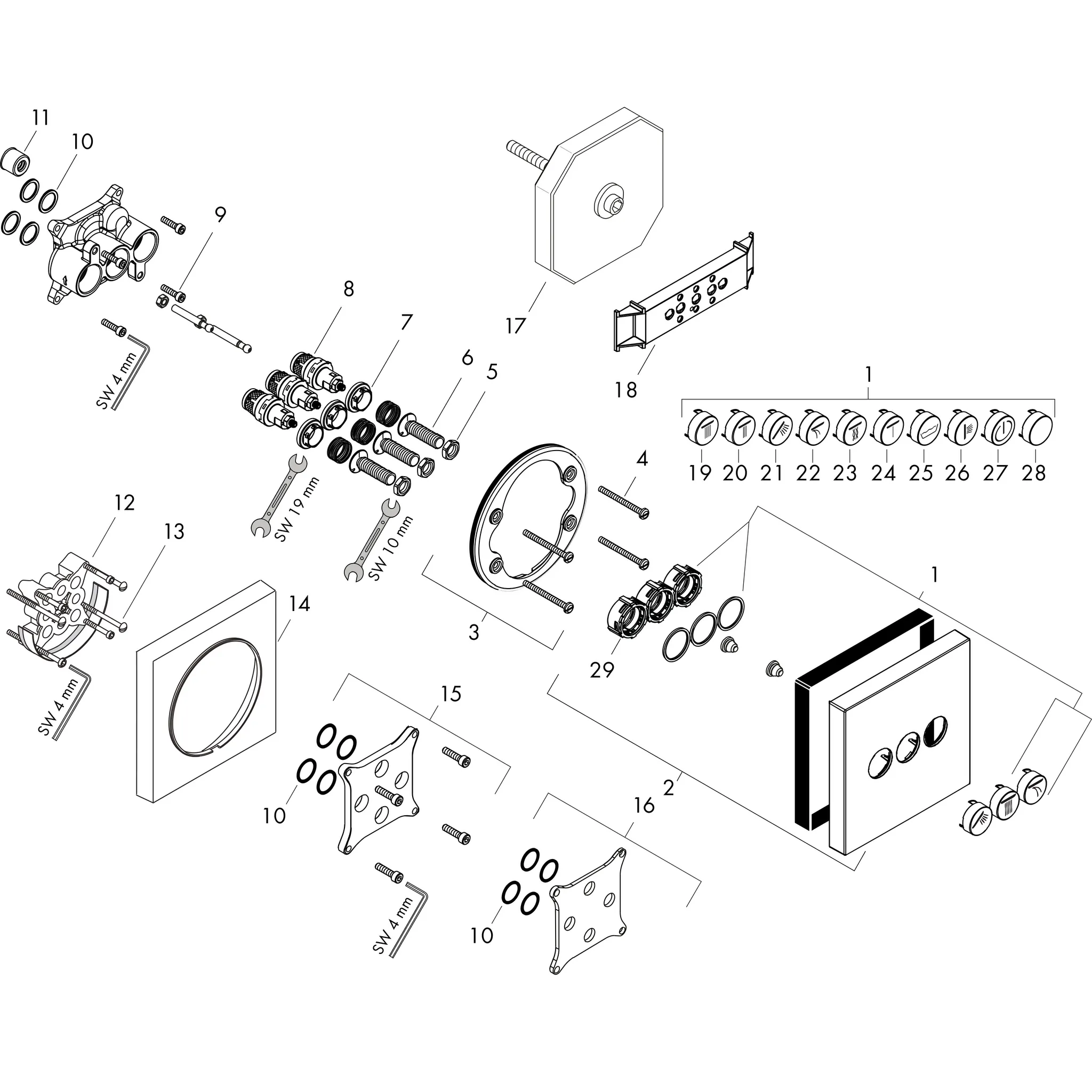 Absperrventil Unterputz ShowerSelect Fertigset 3 Verbraucher chrom Absperrventil Unterputz ShowerSelect Fertigset 3 Verbraucher chrom