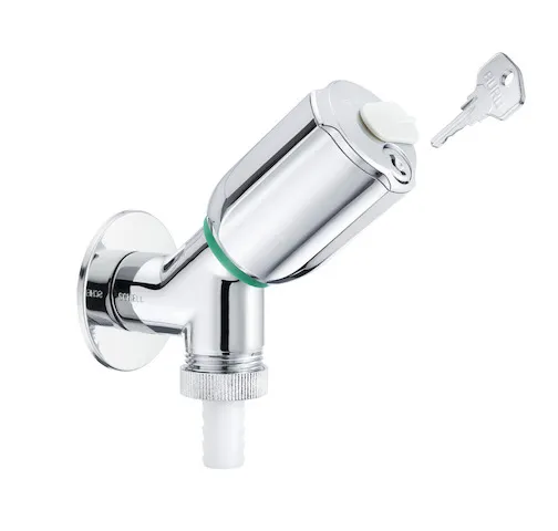 Geräteschrägsitzventil SECUR, RFV, abschließbar, DN 15 G 1/2 AG, Schlauchverschraubung Ø 14,5 mm (DN 20 G 3/4 AG), chrom