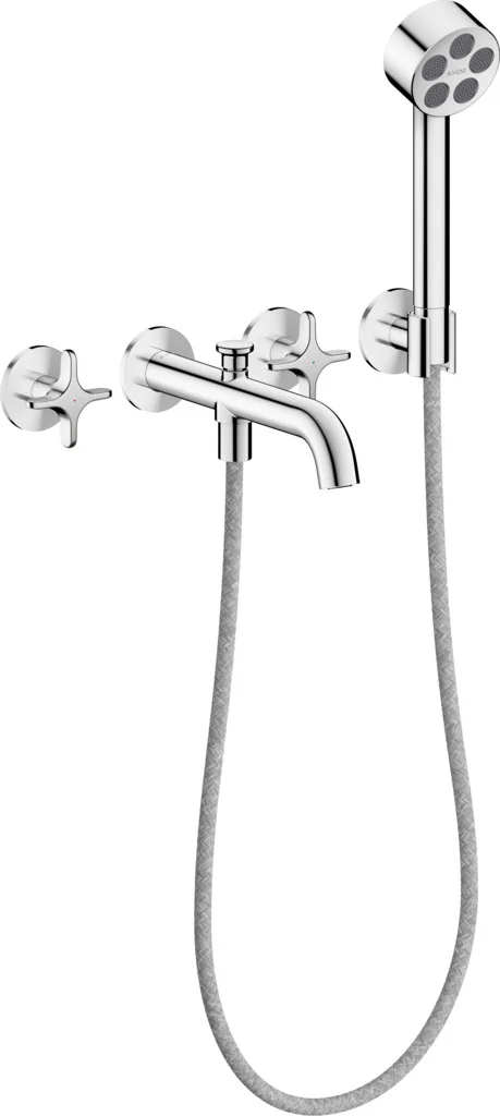 Hansgrohe AXOR One 3-Loch Wannenarmatur Unterputz Chrom, Ausladung 220 mm, PowderRain Handbrause, max. Durchfluss 25,7 l/min