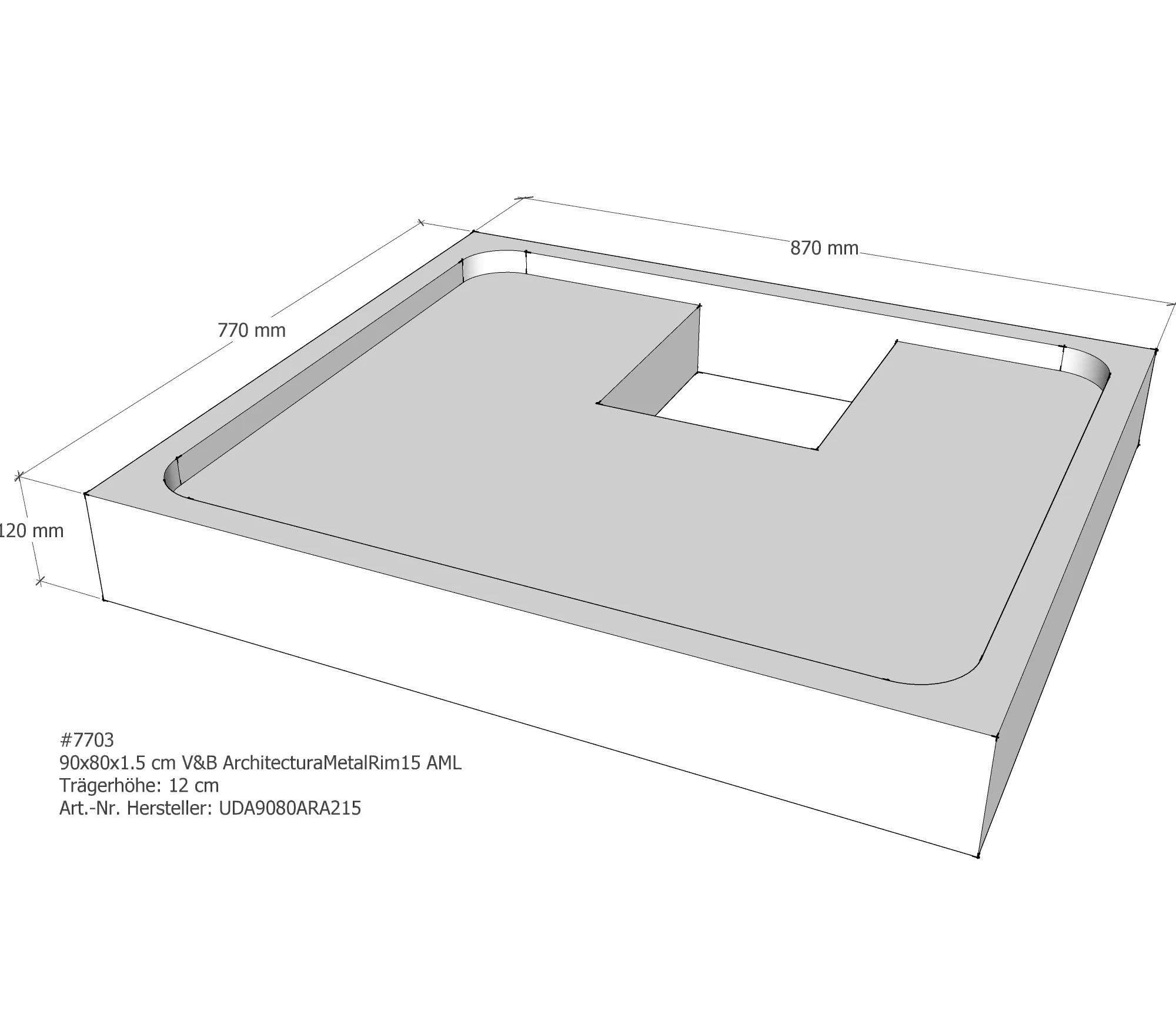 Duschwannenträger passend für Villeroy & Boch Architectura MetalRim 90 × 80 × 1,5 cm