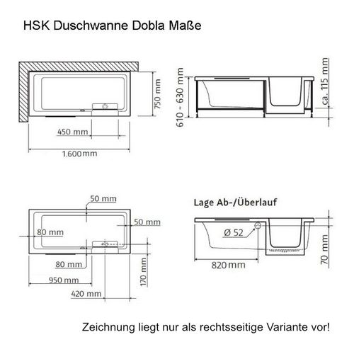 HSK Duschbadewanne „Dobla“ 160 × 75 cm