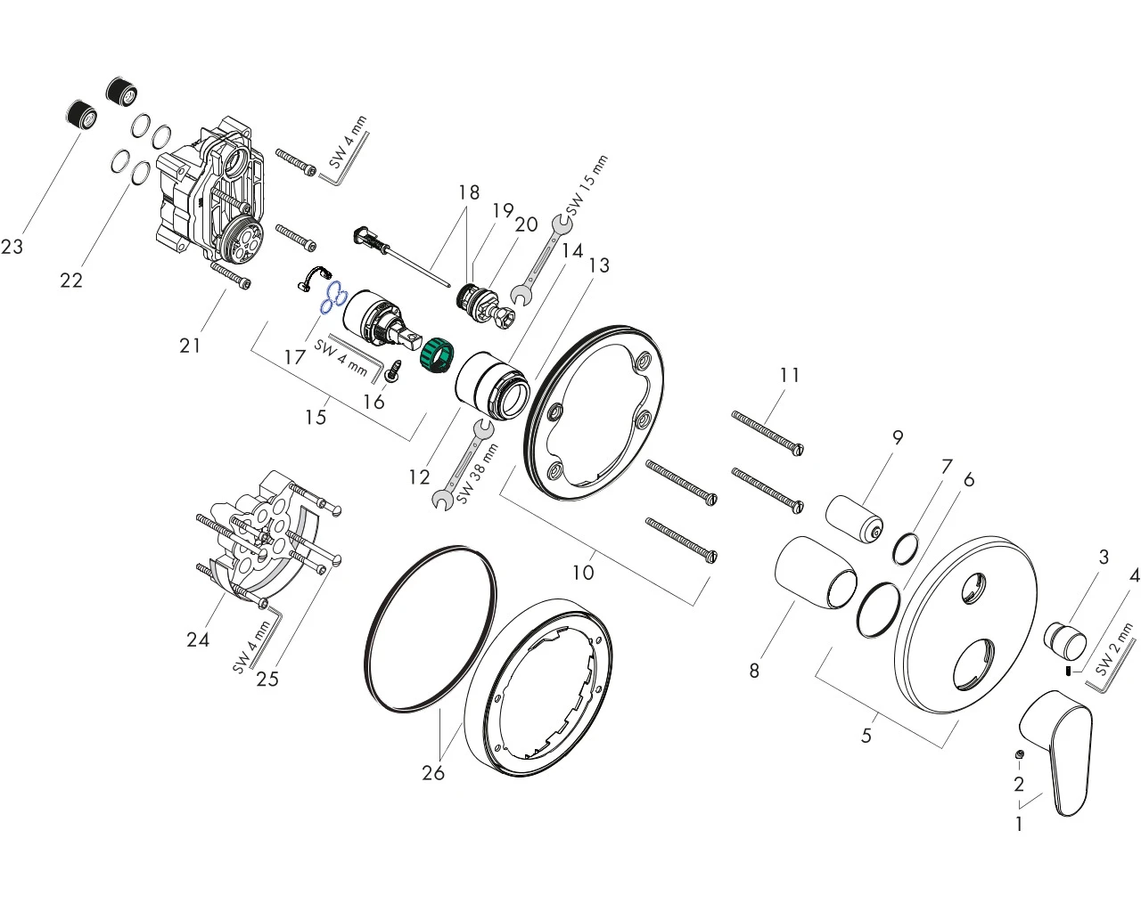 Wannenmischer Unterputz Focus Fertigset chrom