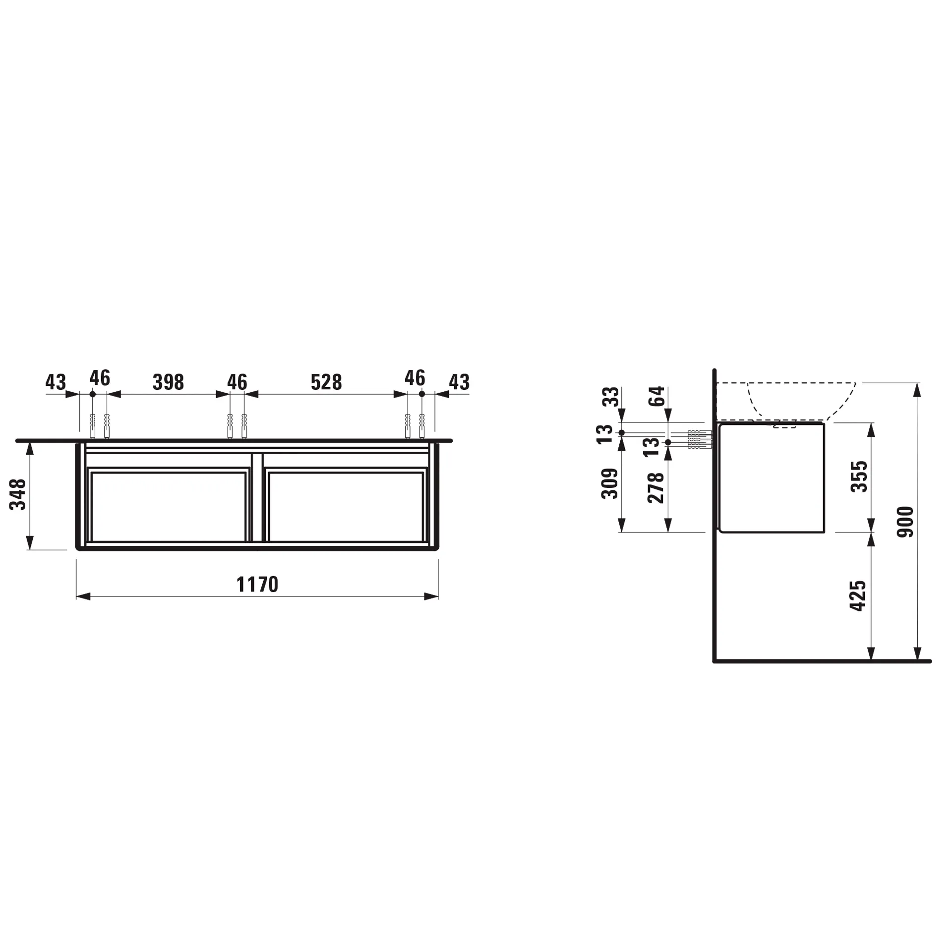 Laufen Waschtischunterbau „INO“ 350 × 355 × 1170 mm Nussbaum dunkel