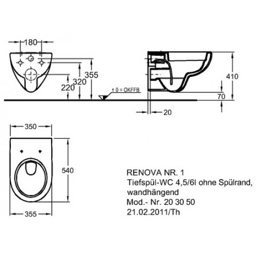 Tiefspül-WC Renova Nr. 1, spülrandlos, WC-Sitz mit Absenkautomatik