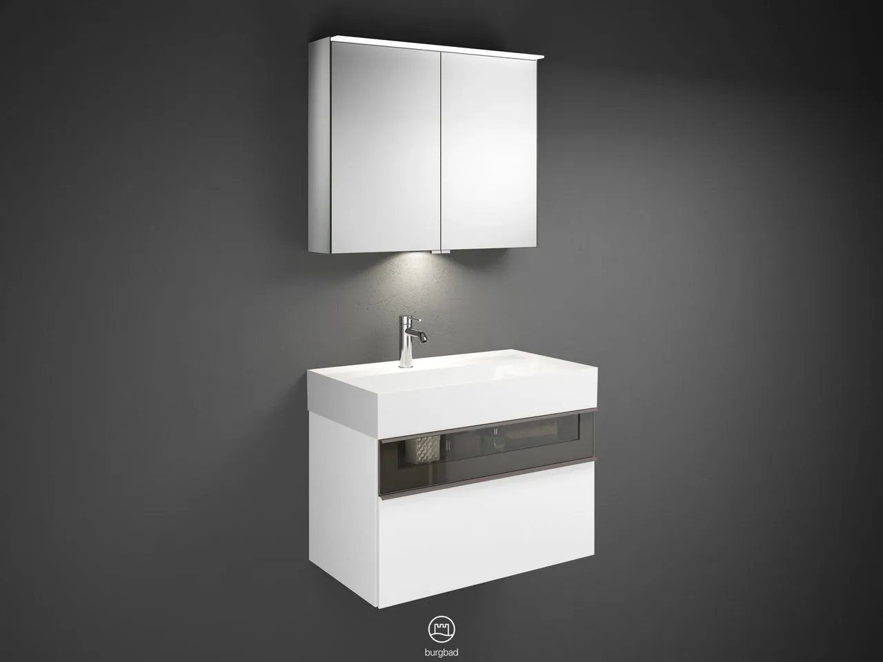 burgbad Yumo SFLA082 Badmöbelset Spiegelschrank mit Mineralguss-Waschtisch burgbad Yumo SFLA082 Badmöbelset Spiegelschrank mit Mineralguss-Waschtisch