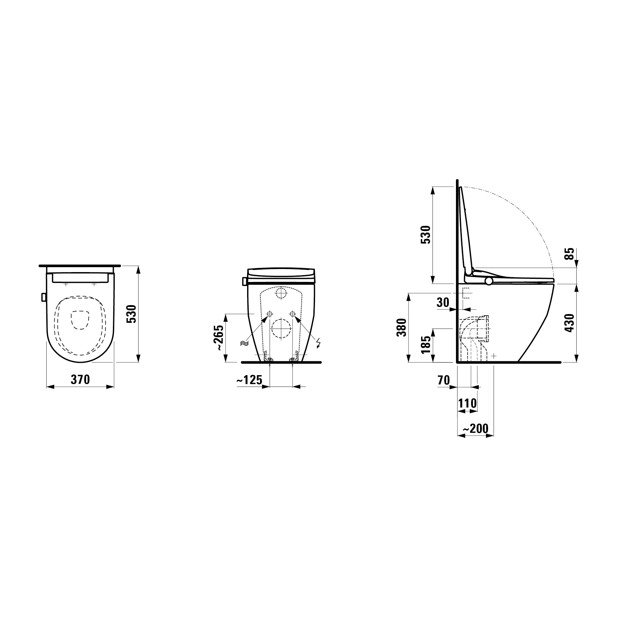 CLEANET PRO LITE Spülrandloses Stand-WC mit Dusch-WC Aufsatz, Abgang waagrecht oder senkrecht Tiefspüler für 4,5/3l-Spülung, ohne Fernbedeinung, Fön & Sitzheizung, weiß