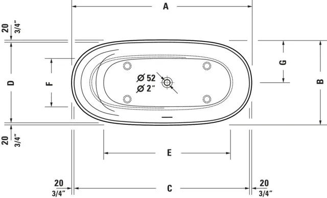 Duravit Badewanne „Cape Cod“ freistehend oval 165 × 78 cm