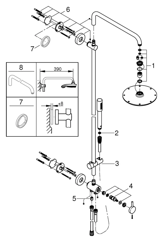 Duschsystem Rainshower System 210 27058, mit Umstellung, Wandmontage, 450 mm Duscharm, chrom