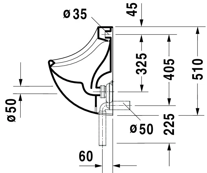 Urinal Bill, Zulauf von hinten absaugend, ohne Deckel, ohne Fliege, weiß