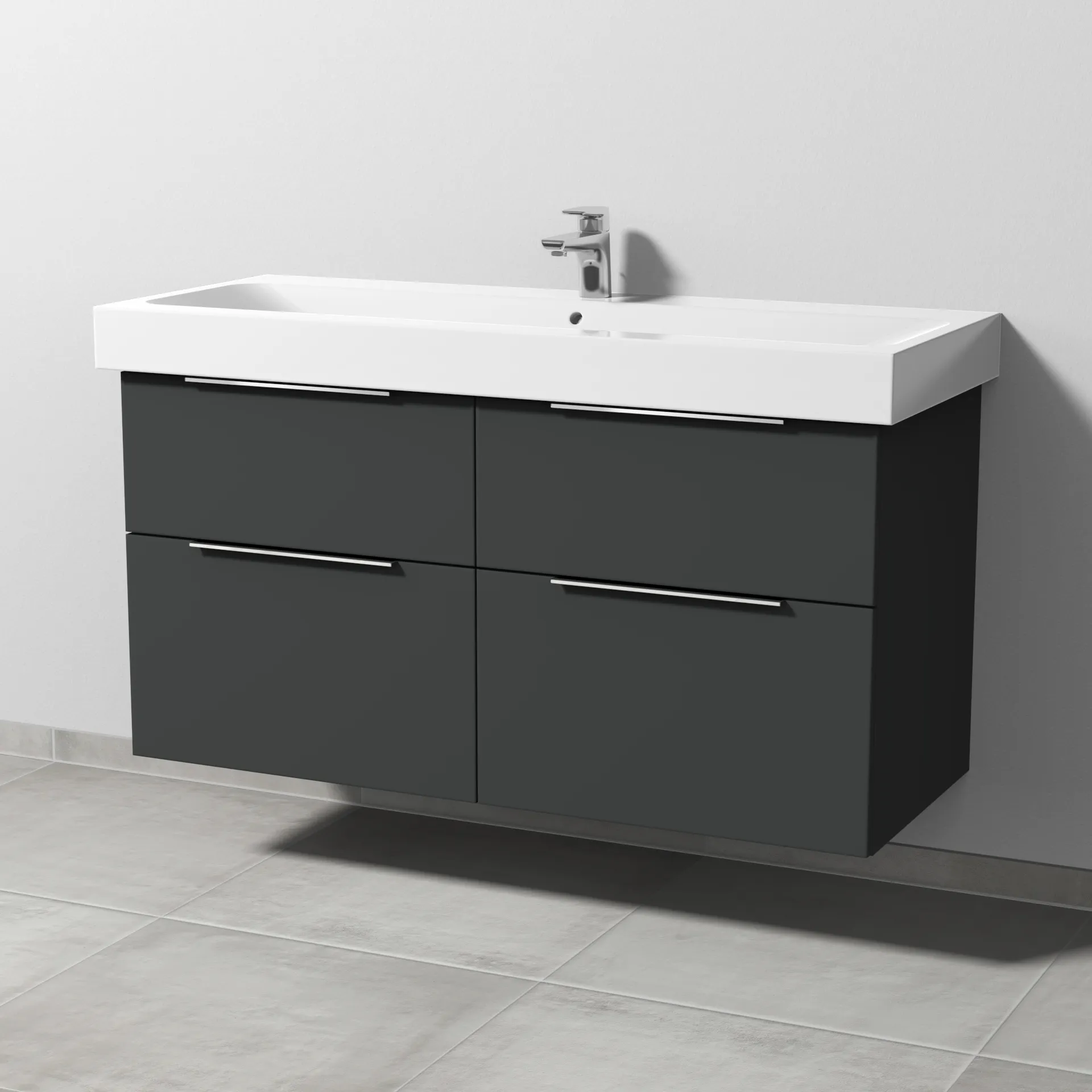 Sanipa Waschtischunterschrank „3way“ passend zu Keramik-Waschtische iCon von Geberit 1150 × 593 × 462 mm in Graphit (matt), Becken mittig