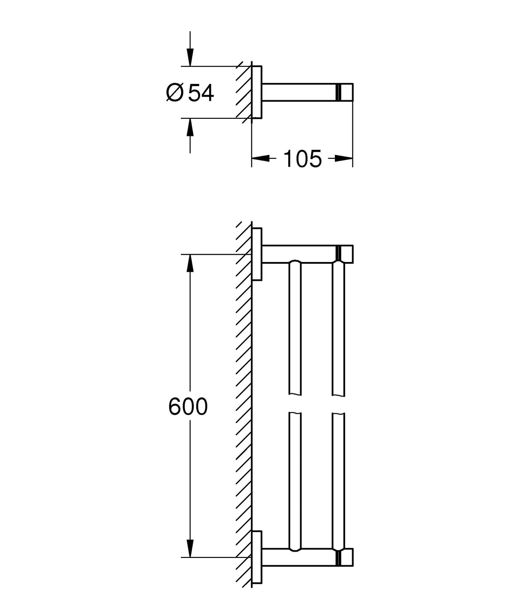 Grohe Doppel-Badetuchhalter Essentials 654 mm in hard graphite
