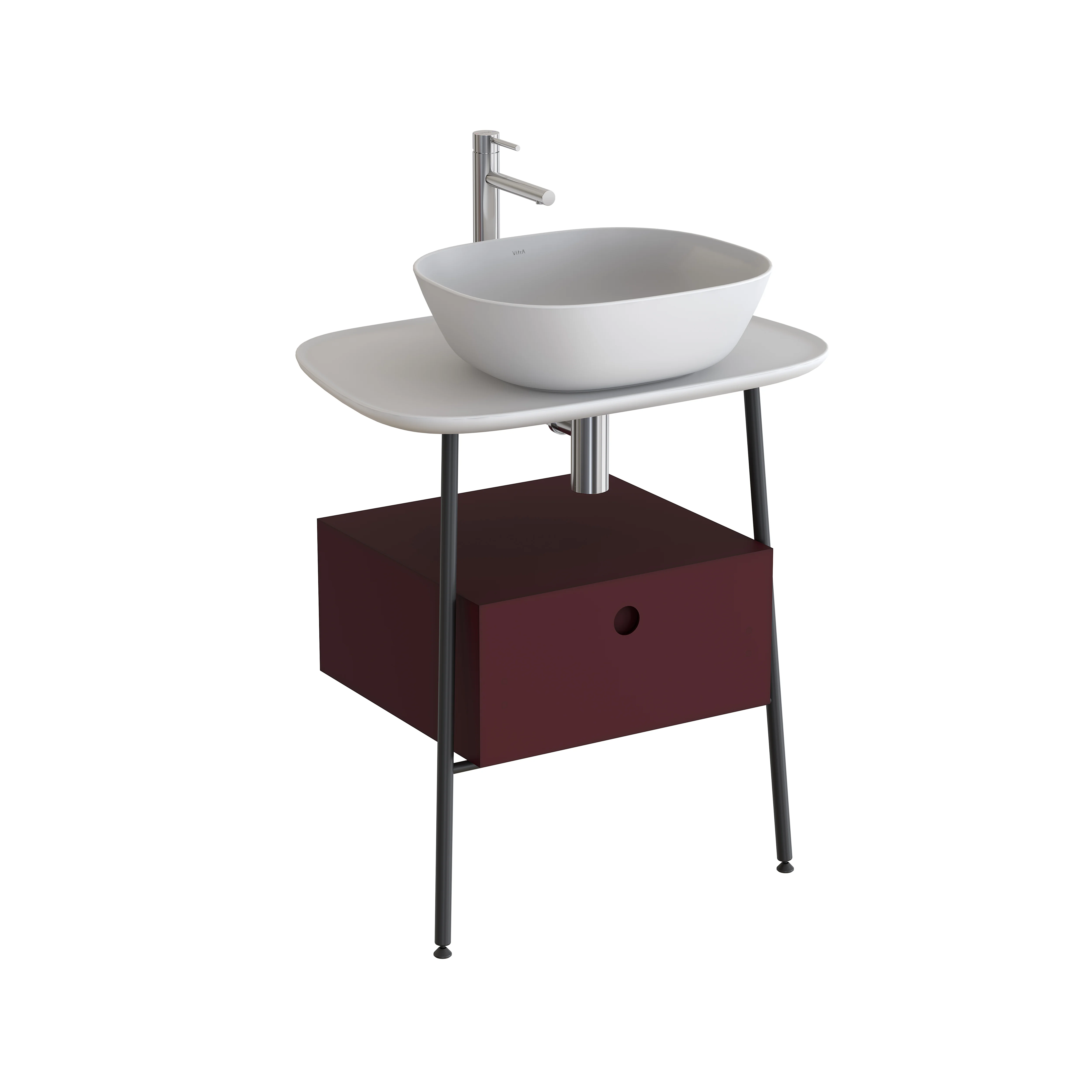 Plural Waschtischunterbau mit 1 Vollauszug und Konsolenplatte 68 x 49 x 74 cm (BxTxH) Burgunderrot Matt/Edelweiß