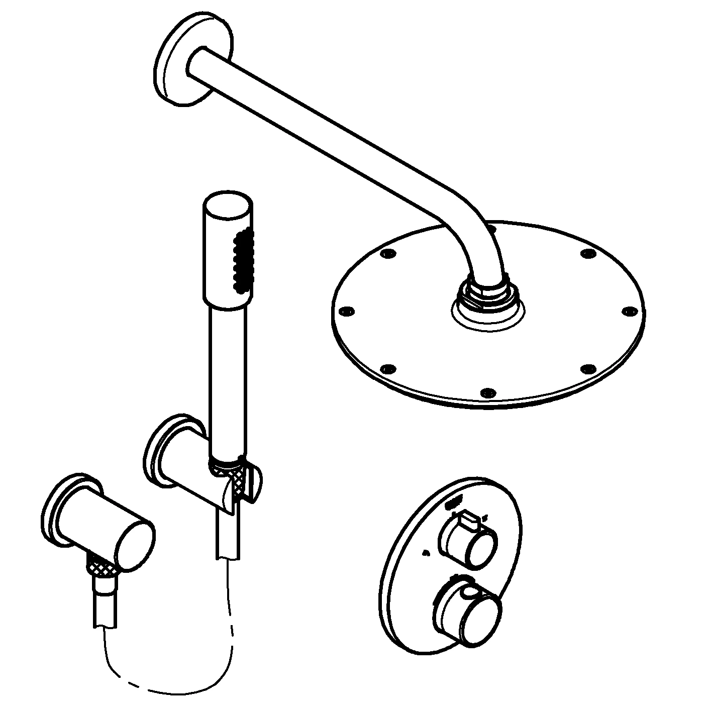 Duschsystem Unterputz Grohtherm 34732, mit Grohtherm Thermostat mit integrierter 2-Wege-Umstellung, Rainshower Cosmopolitan 210 Metall-Kopfbrause, runde Rosette, chrom