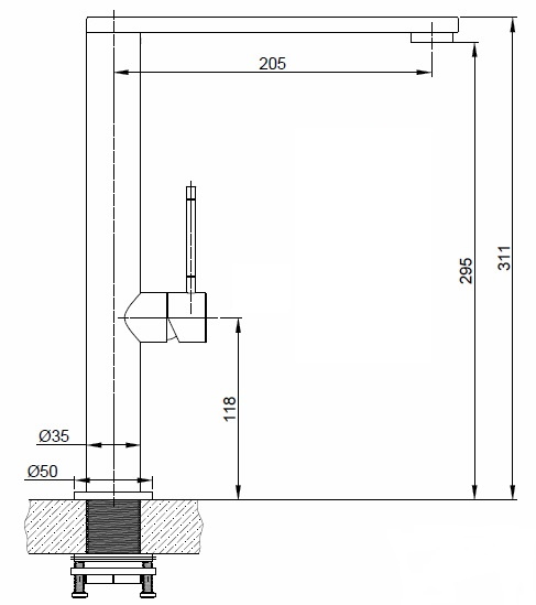 Spültisch-Einhandbatterie AqvaKitchen - schwenkbarer Auslauf - Kartusche mit keramischen Dichtscheiben - Heisswassersperre - Wassermengendurchflussregulierung - flexible Druckschläuche 3/8", DVGW W270 - Edelstahl gebürtstet