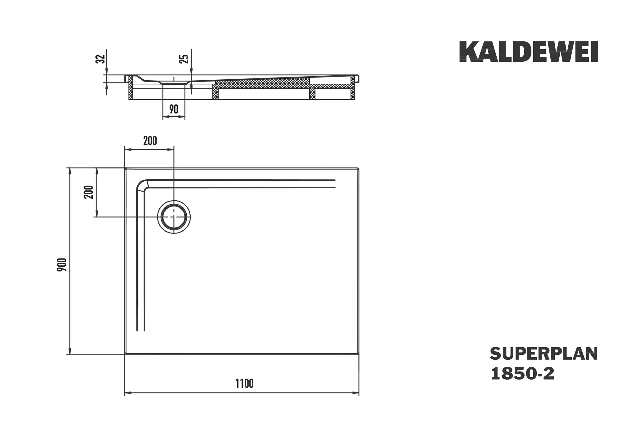Kaldewei Duschwanne „Superplan“ 90 × 110 cm ohne Oberflächenveredelung, in alpinweiß