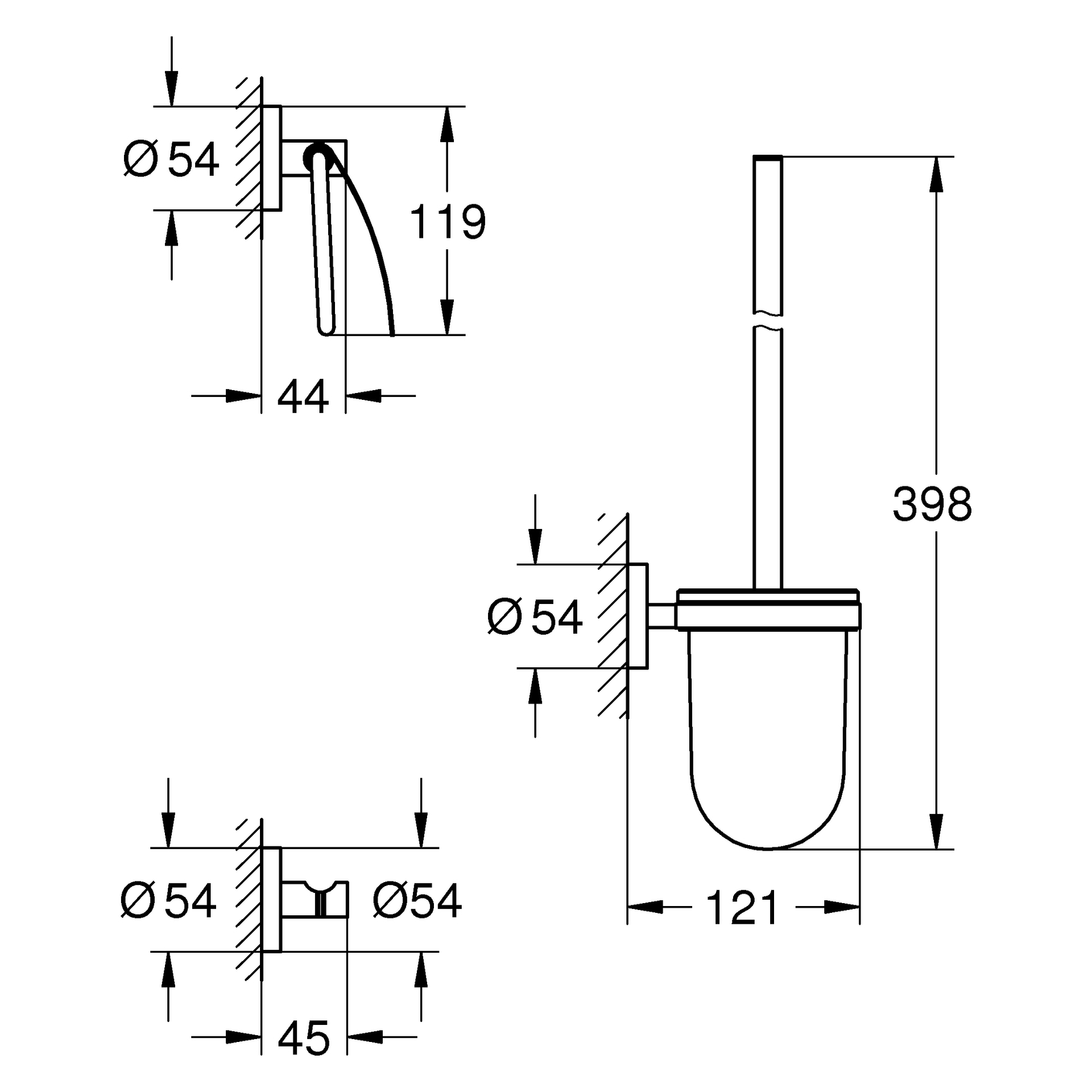 WC-Set 3-in-1 Essentials 40407_1, mit Toilettenbürstengarnitur, Bademantelhaken, WC-Papierhalter mit Deckel, chrom
