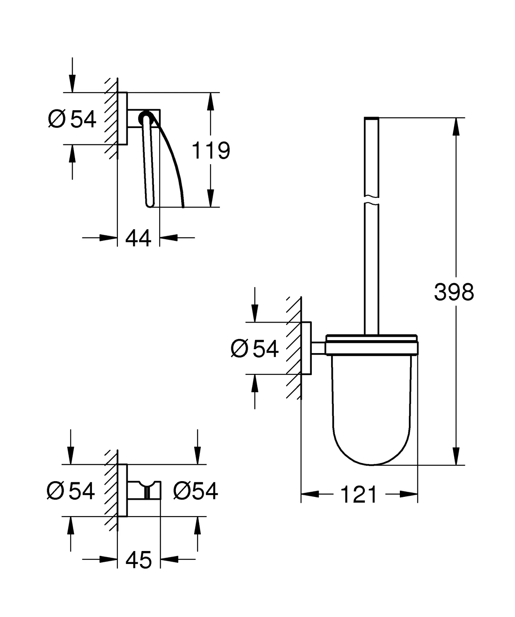 WC-Set 3-in-1 Essentials 40407_1, mit Toilettenbürstengarnitur, Bademantelhaken, WC-Papierhalter mit Deckel