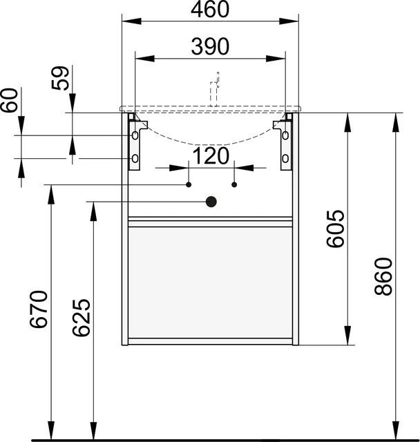 X-Line Waschtischunterbau 1-türig, Anschlag links 460 x 605 x 380 mm cashmere/cashmere