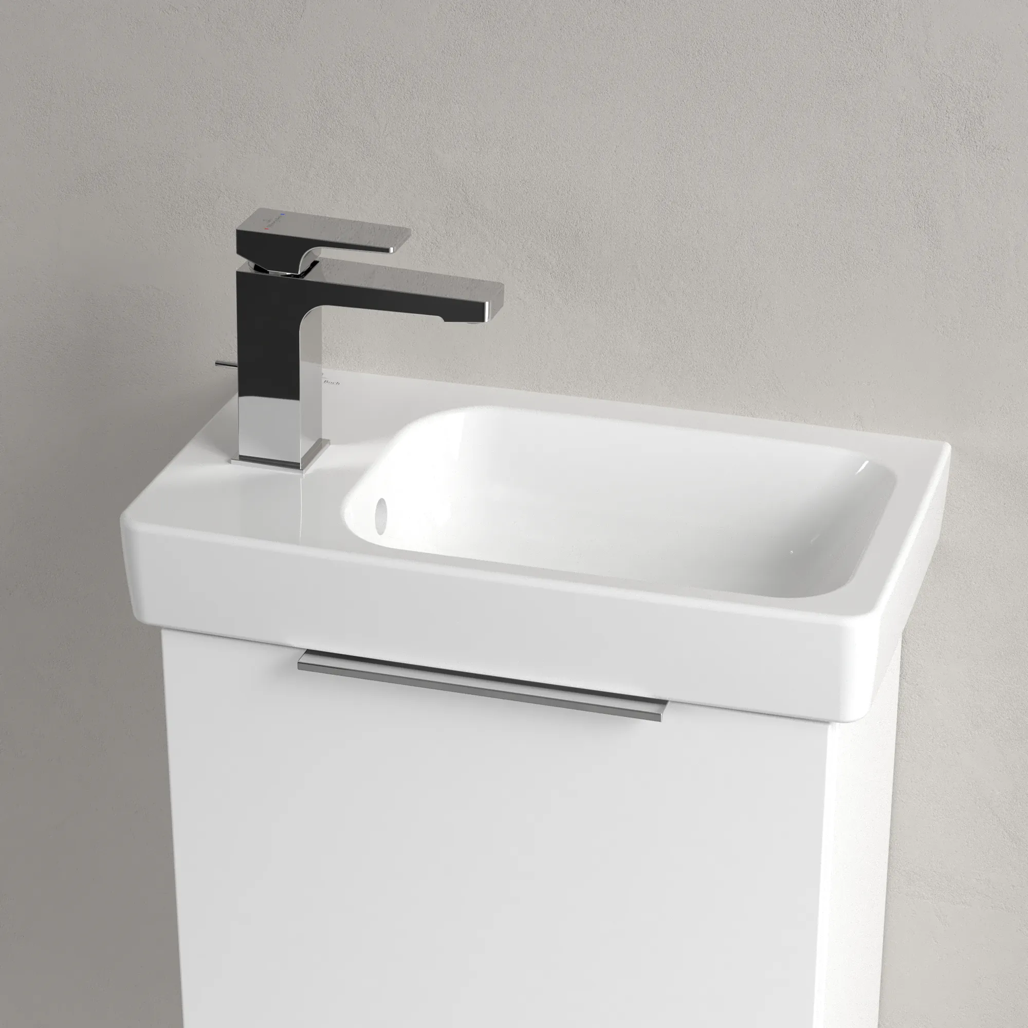 Villeroy & Boch Waschbecken „Architectura“ 480 × 275 × 138 mm, ohne Hahnlochbohrung, für Becken rechts in Weiß Alpin Villeroy & Boch Waschbecken „Architectura“ 480 × 275 × 138 mm, ohne Hahnlochbohrung, für Becken rechts in Weiß Alpin