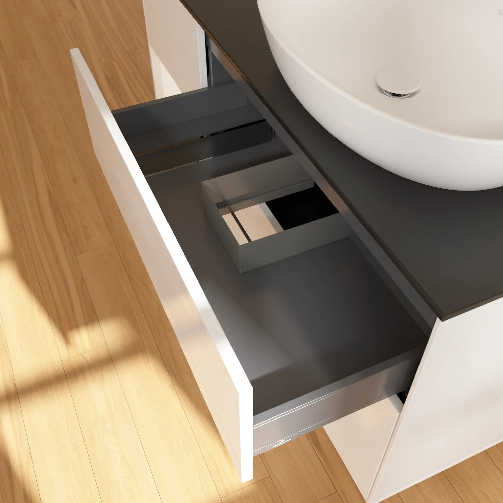 Villeroy & Boch Finion FA4 Waschbeckenunterschrank, 1200x603x501mm, Glossy White Lacquer/White Matt Lacquer/Glass Black Matt Villeroy & Boch Finion FA4 Waschbeckenunterschrank, 1200x603x501mm, Glossy White Lacquer/White Matt Lacquer/Glass Black Matt