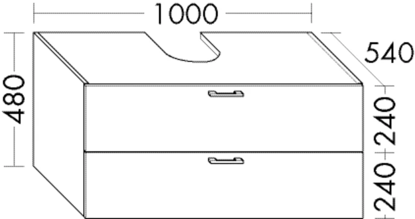 Waschtischunterschrank Sys30 von burgbad - 1000 mm breit, 480 mm hoch, 540 mm tief, inkl. Metallkonsolen und Raumsparsiphon