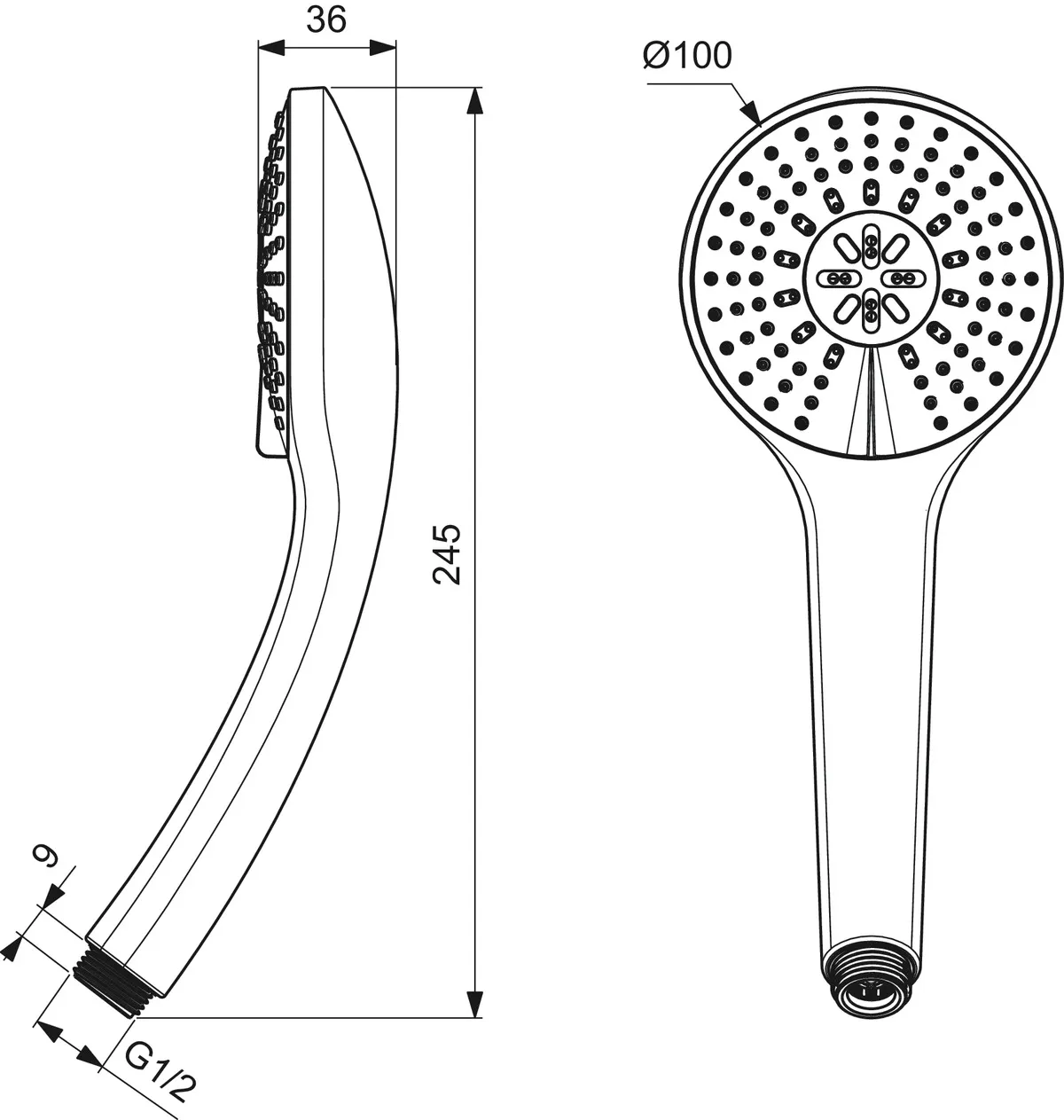 3-Funktionshandbrause Idealrain, Durchmesser:100mm, Chrom