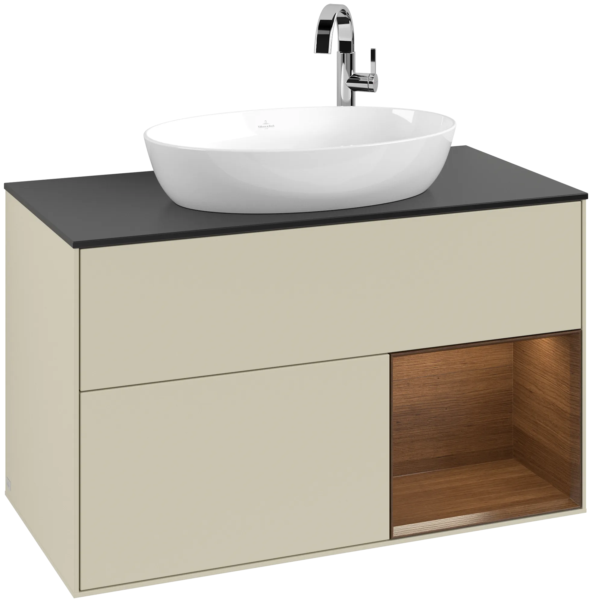 Villeroy & Boch Waschtischunterschrank „Finion“ für Schrankwaschtisch 1000 × 603 × 501 mm Silk Grey Matt Lacquer, für Becken mittig, mit Hahnlochbohrung
