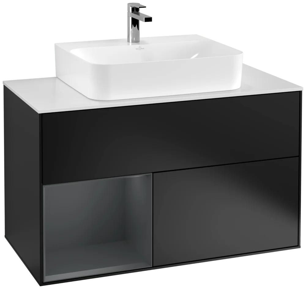 Villeroy & Boch Waschbeckenunterschrank Finion F11, 1000x603x501 mm, Black Matt Lacquer / Midnight Blue Matt Lacquer, mit Beleuchtung und Push-to-open Funktion