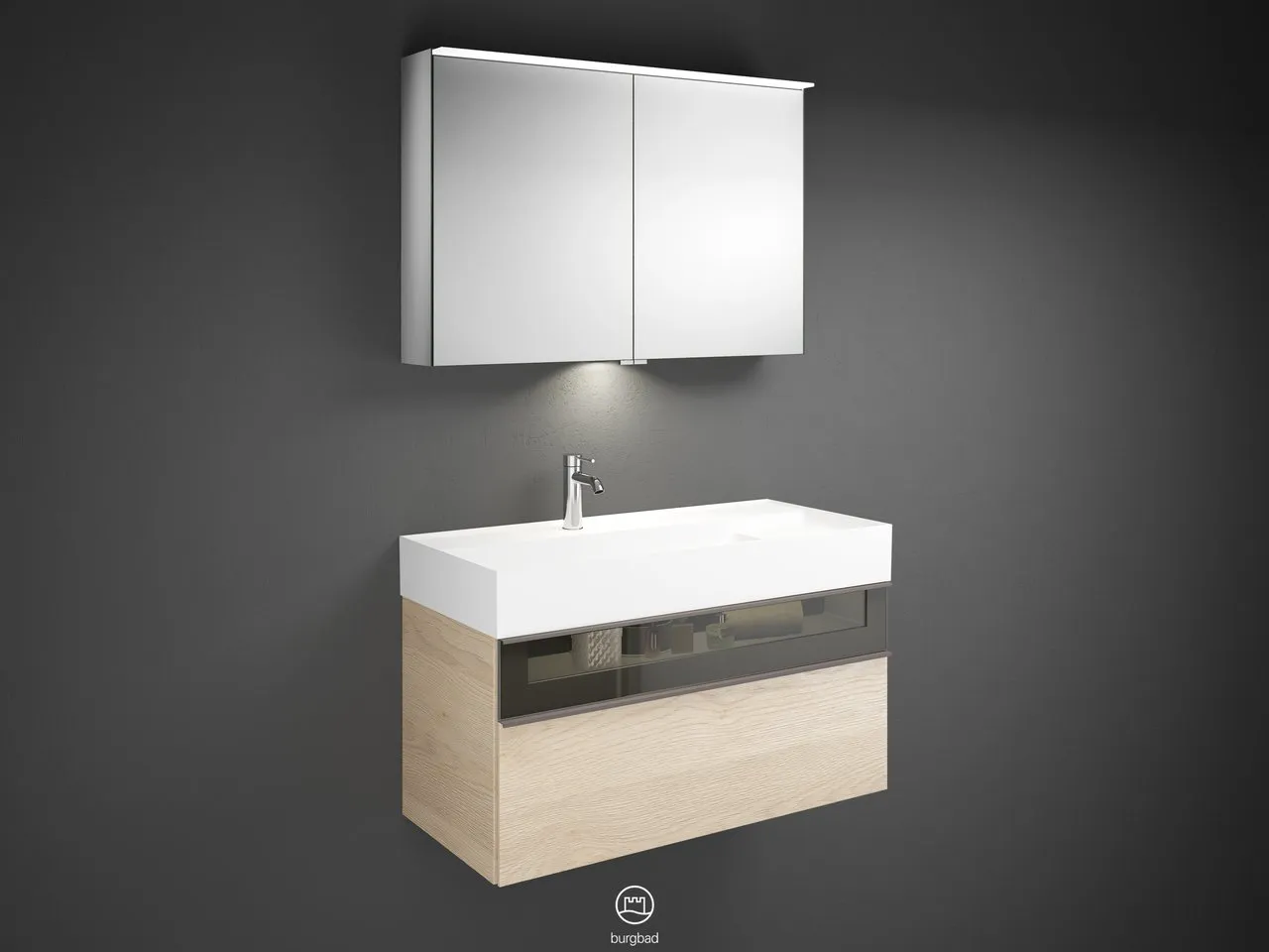 burgbad Yumo SFLA102 Badmöbelset Spiegelschrank mit Mineralguss-Waschtisch burgbad Yumo SFLA102 Badmöbelset Spiegelschrank mit Mineralguss-Waschtisch