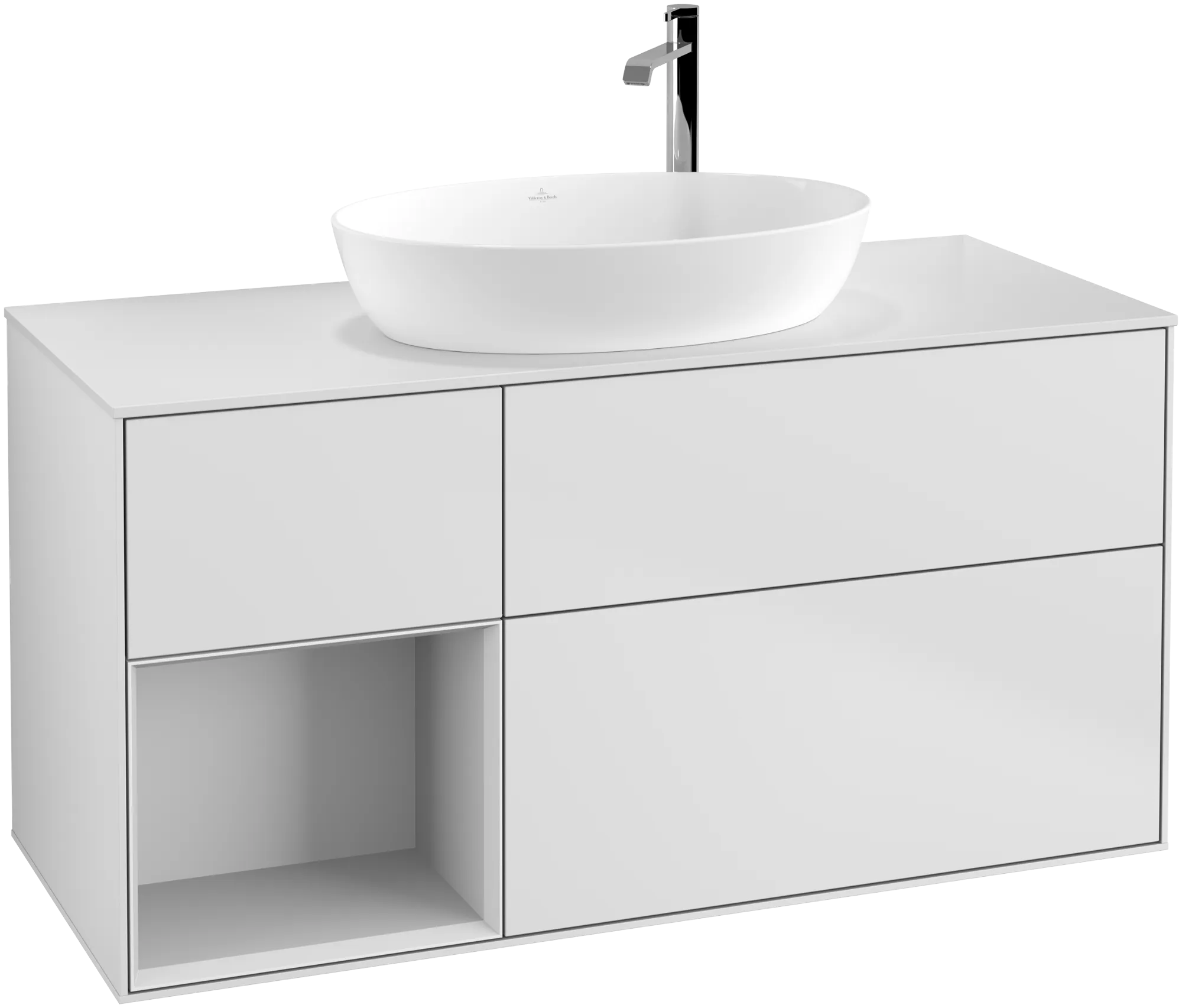 Villeroy & Boch Finion Waschbeckenunterschrank F94, 1200x603x501mm, White Matt Lacquer / Glass White Matt