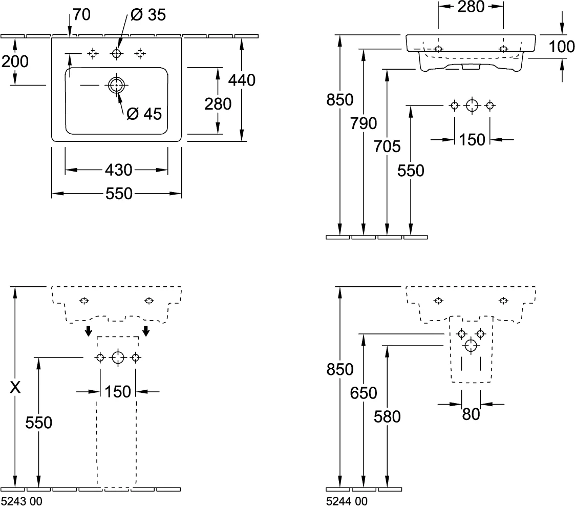 Villeroy & Boch Subway 2.0 Waschbecken 550x440mm Rechteck 1HL. m. ÜL. Weiß Alpin Villeroy & Boch Subway 2.0 Waschbecken 550x440mm Rechteck 1HL. m. ÜL. Weiß Alpin