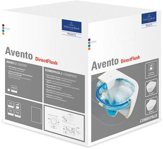 Wand-Tiefspül-WC Combi-Pack DirectFlush „Avento“ mit SlimSeat 37 × 31,5 cm in Weiß Alpin, ohne Spülrand