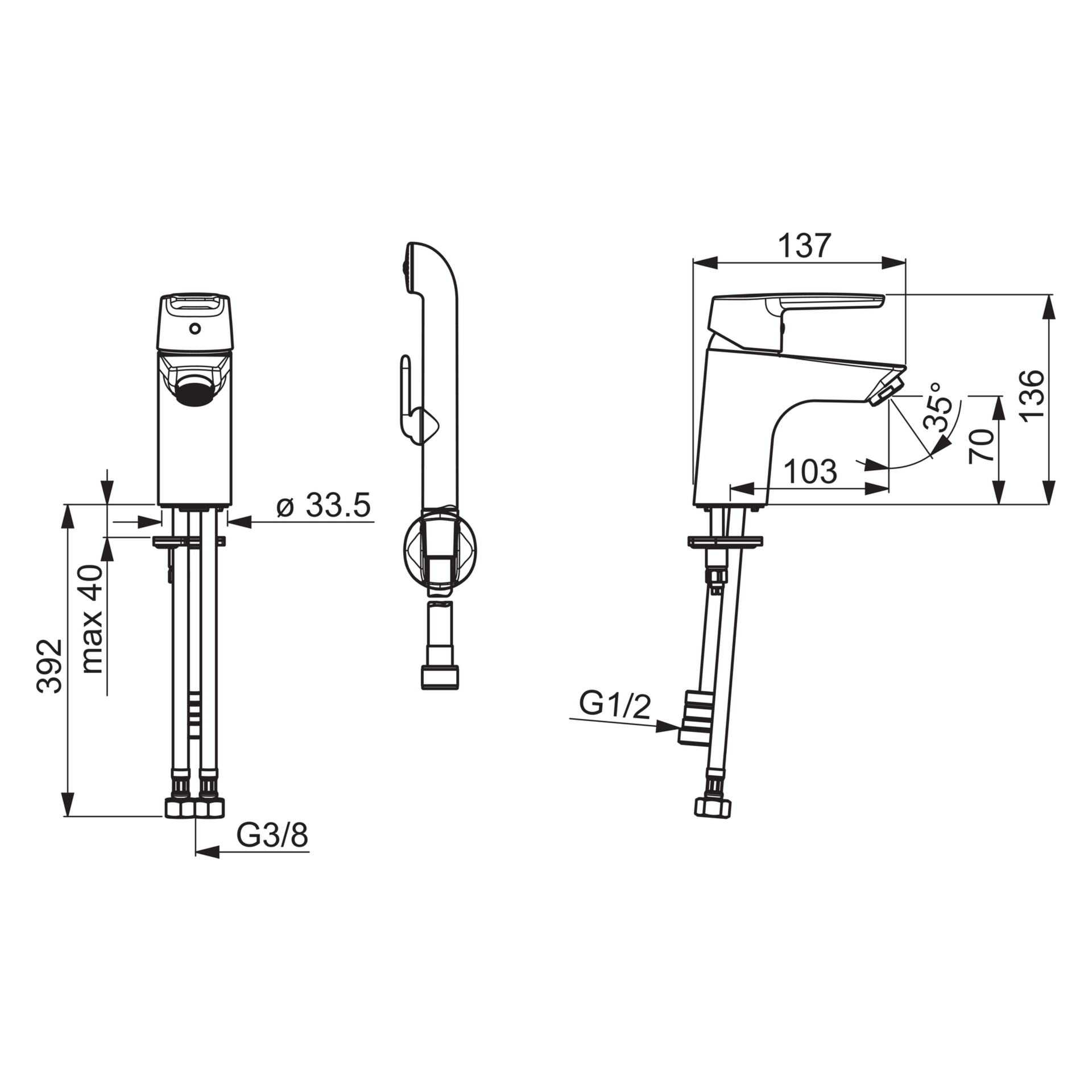Einhand-Waschtischarmatur „Polo“ Ausladung 103 mm in Chrom Einhand-Waschtischarmatur „Polo“ Ausladung 103 mm in Chrom
