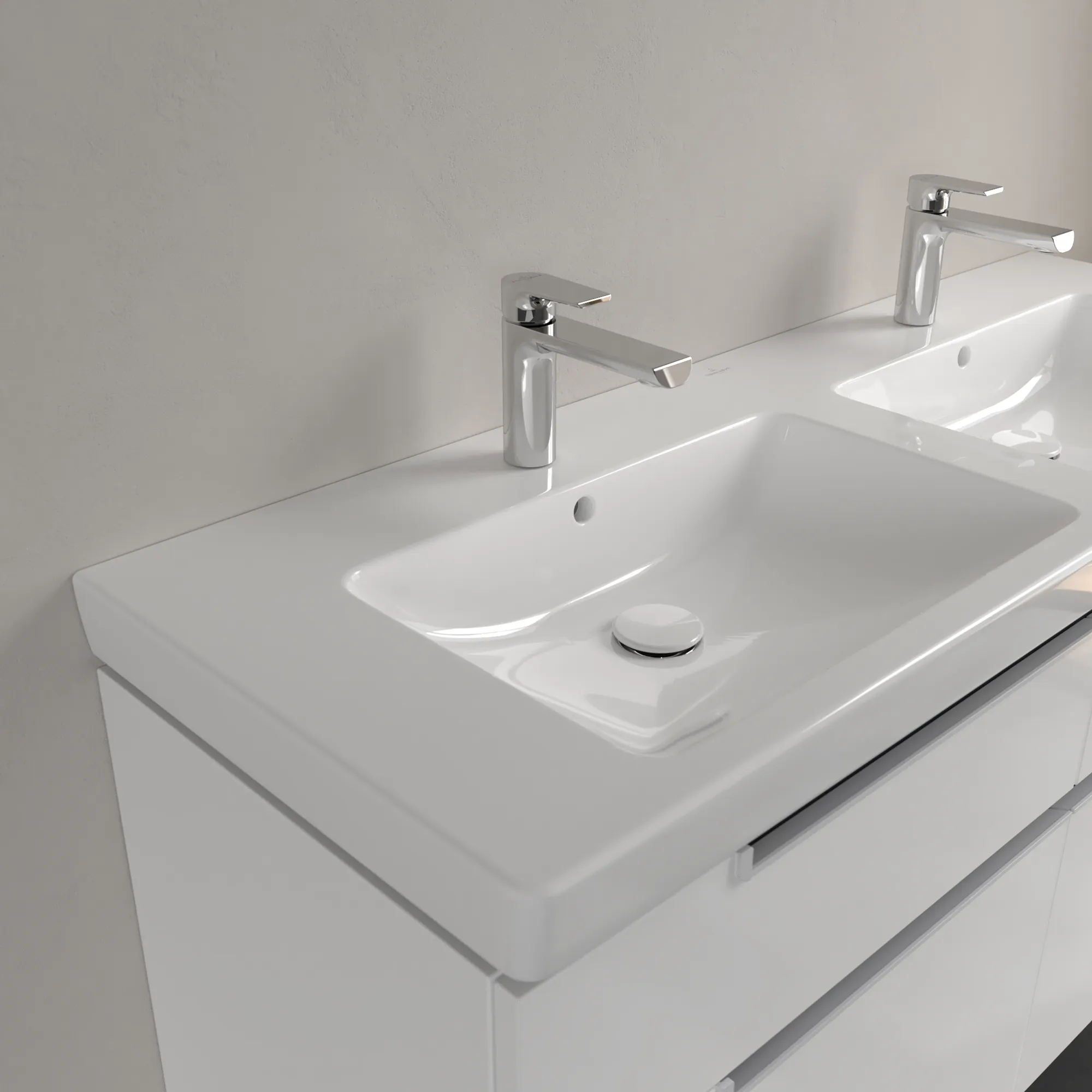 Villeroy & Boch Doppelwaschtisch „Subway 2.0“ 1300 × 470 × 150 mm, für links und rechts, mit Hahnlochbank, mit Hahnlochbohrung, Hahnlochposition links und rechts in Weiß Alpin Villeroy & Boch Doppelwaschtisch „Subway 2.0“ 1300 × 470 × 150 mm, für links und rechts, mit Hahnlochbank, mit Hahnlochbohrung, Hahnlochposition links und rechts in Weiß Alpin
