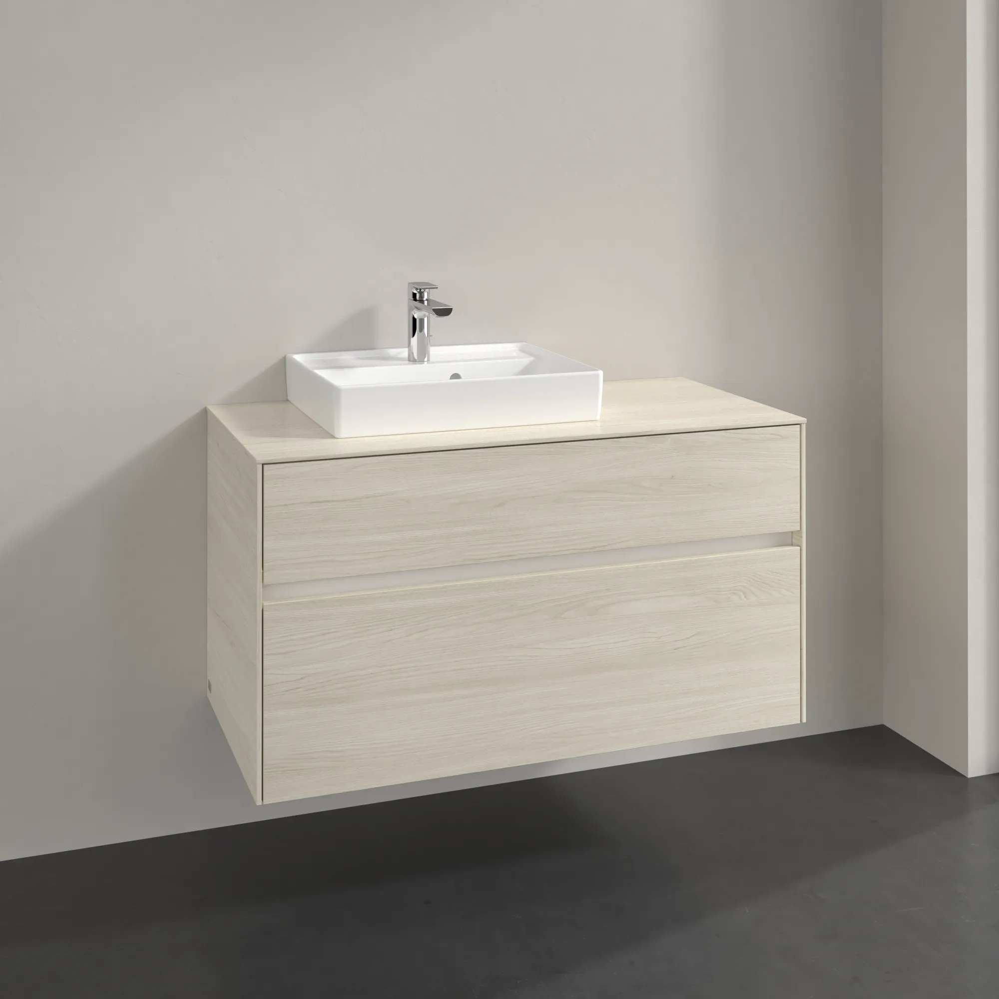 Villeroy & Boch Waschbeckenunterschrank Collaro C014B0, Eckig White Oak, 1000x548x500mm, mit Beleuchtung und SoftClosing