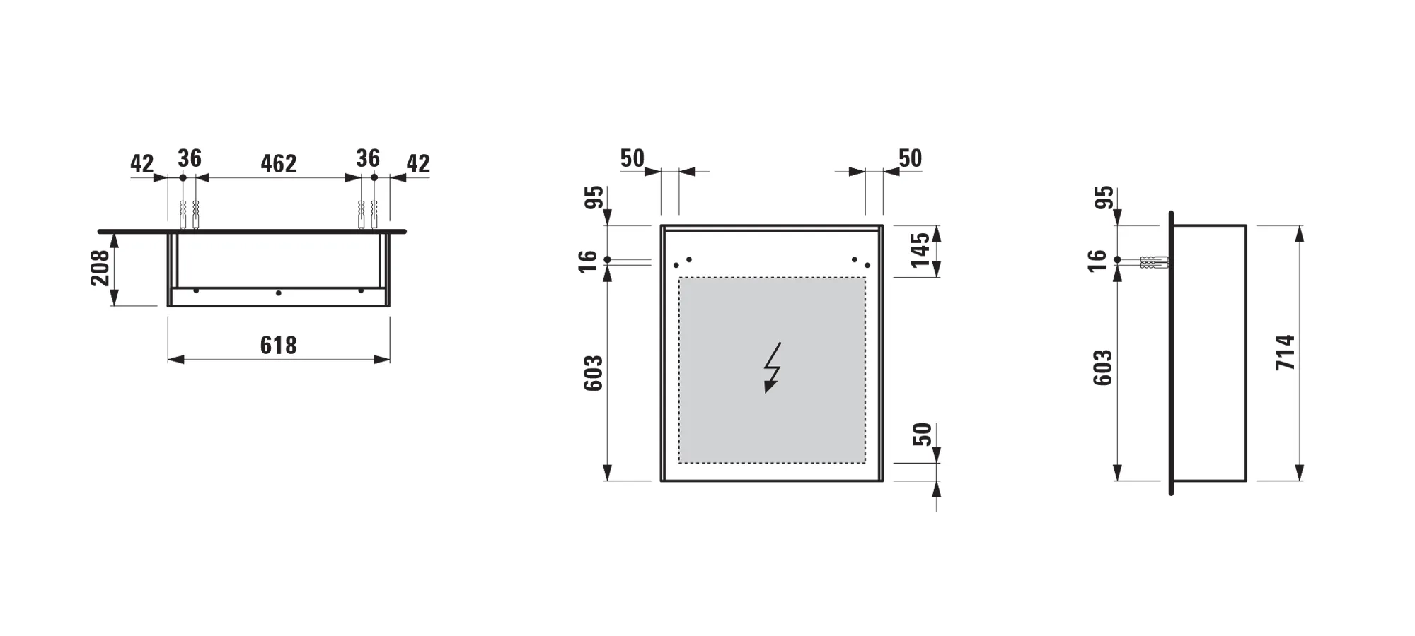 Spiegelschrank LANI LED-Beleuchtung horizontal mit Steckdose 715x620x210 1 Tür 2 Glasfachböden Scharnier links weiß matt