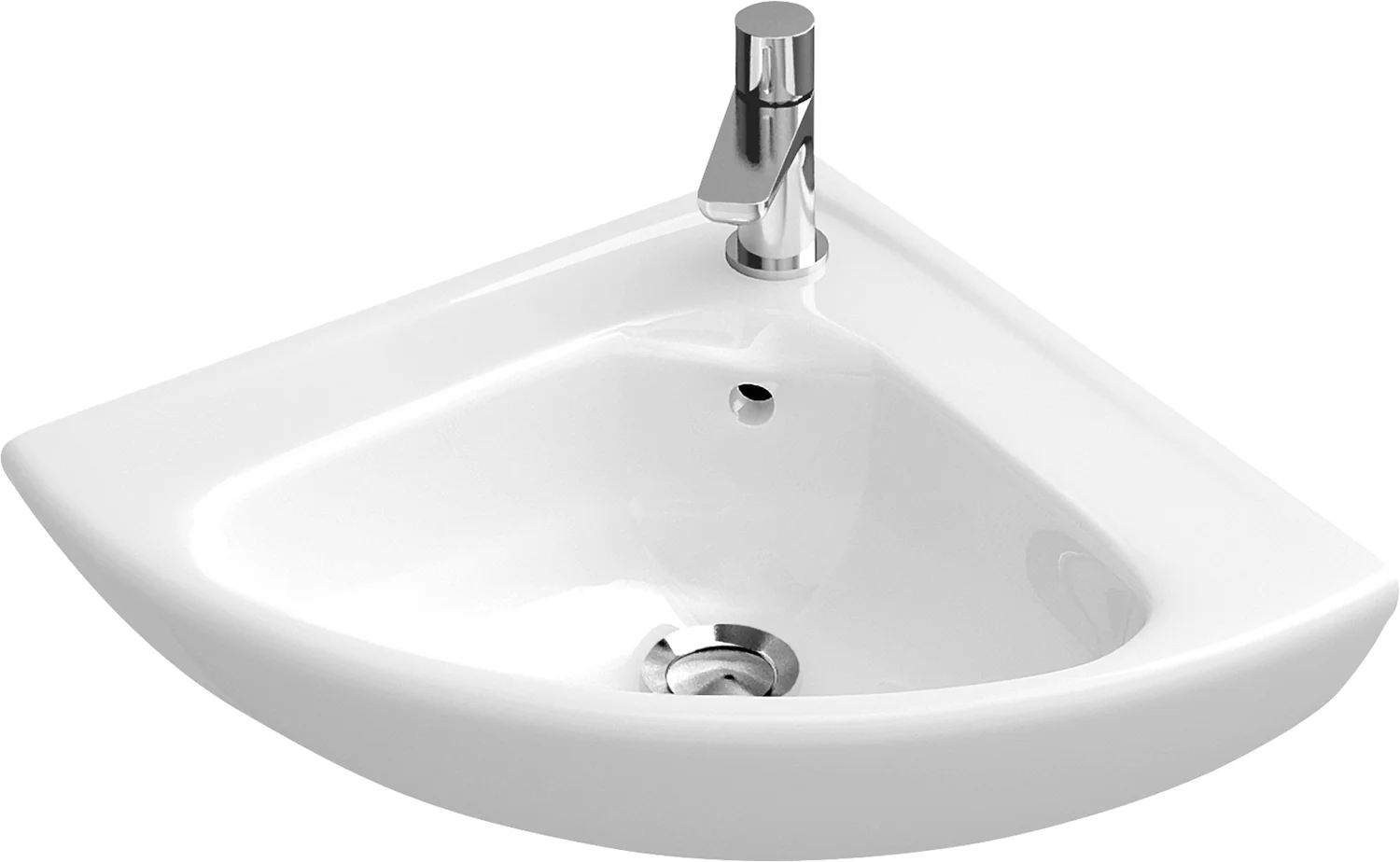 Villeroy & Boch Eck-Handwaschbecken „O.novo“ Compact 415 × 415 × 195 mm, mit Hahnlochbohrung, Hahnlochposition mittig in Weiß Alpin