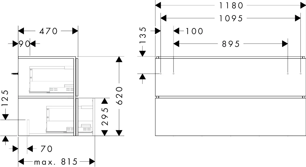Hansgrohe Waschtischunterschrank Xilesa E Sandbeige Matt, 1180x470 mm, 2 Schubkästen, Vollauszug, SoftClose, wandmontiert