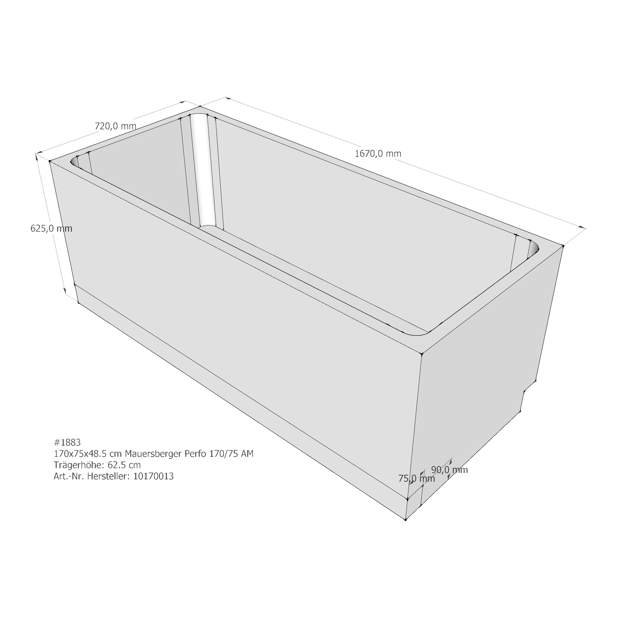 Badewannenträger für Mauersberger Perfo 170/75 170 × 75 × 48,5 cm Badewannenträger für Mauersberger Perfo 170/75 170 × 75 × 48,5 cm